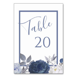 Numeração De Mesa Casamento Floral de Cinza Azul de Verão