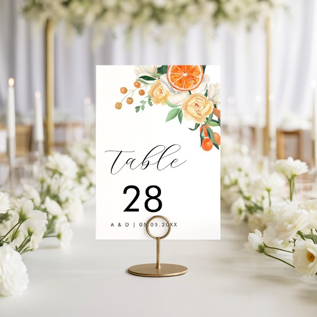 Numeração De Mesa Casamento Floral de Citrino em Aquarela Minimalist (Criador carregado)