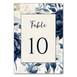 Numeração De Mesa Casamento floral de cor azul-marinho Dusty e branc