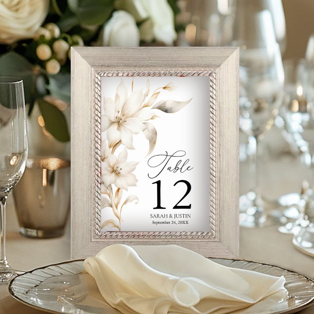 Numeração De Mesa Casamento Floral de Cor Branca de Beige (Criador carregado)