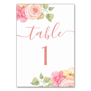 Numeração De Mesa Casamento floral de cor rosa-d'água elegante