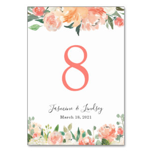 Numeração De Mesa Casamento Floral de Coral Peach e Peonies