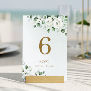 Numeração De Mesa Casamento floral de eucalipto verde de ouro verde