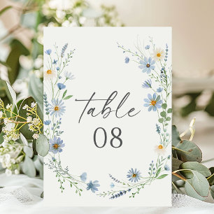 Numeração De Mesa Casamento Floral de Flor Silvestre Azul Empoeirado