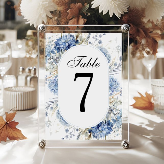 Numeração De Mesa Casamento Floral de Flores Aquáticas Azuis Elegant (Criador carregado)