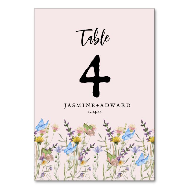 Numeração De Mesa Casamento Floral de Flores Silvestres Simples Mode (Verso)