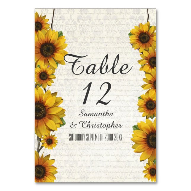 Numeração De Mesa Casamento floral de girassol amarelo elegante (Frente)