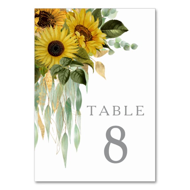 Numeração De Mesa Casamento Floral de Girassol Elegante (Frente)
