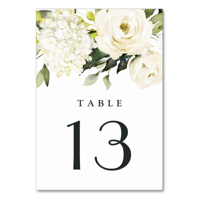 Numeração De Mesa Casamento Floral de Hydrangea Elegant White Dourad (Frente)