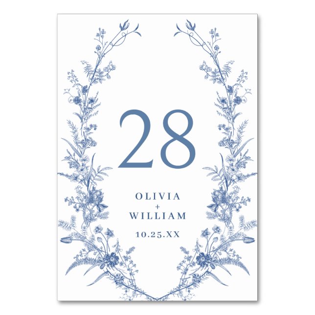 Numeração De Mesa Casamento Floral de Jardim Azul e Vitoriano (Frente)