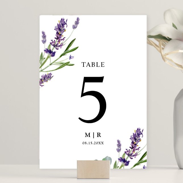 Numeração De Mesa Casamento Floral de Lavanda Rústica Com Aquarela (Criador carregado)