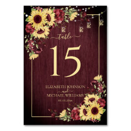 Numeração De Mesa Casamento Floral de Madeira Rústica Sunflower Burg