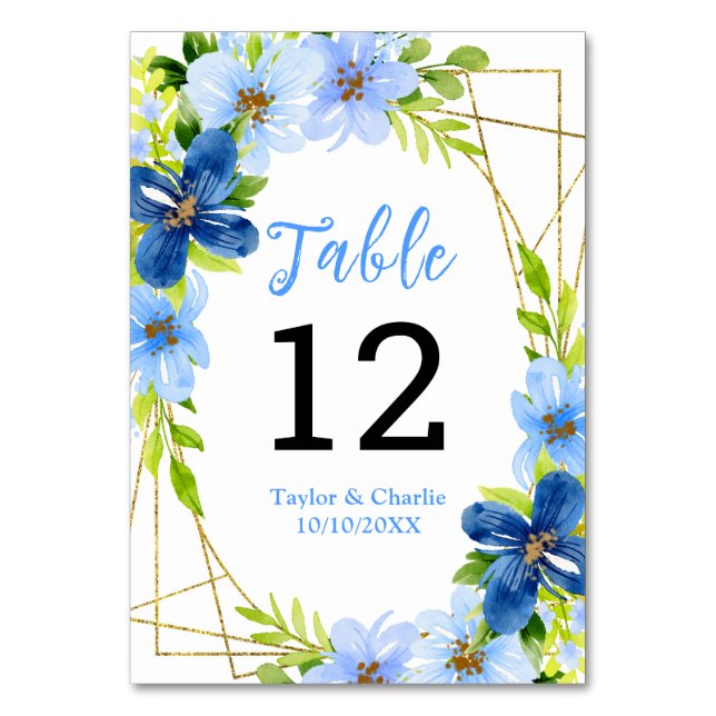 Numeração De Mesa Casamento Floral de marinho e Azul-Bebê (Frente)