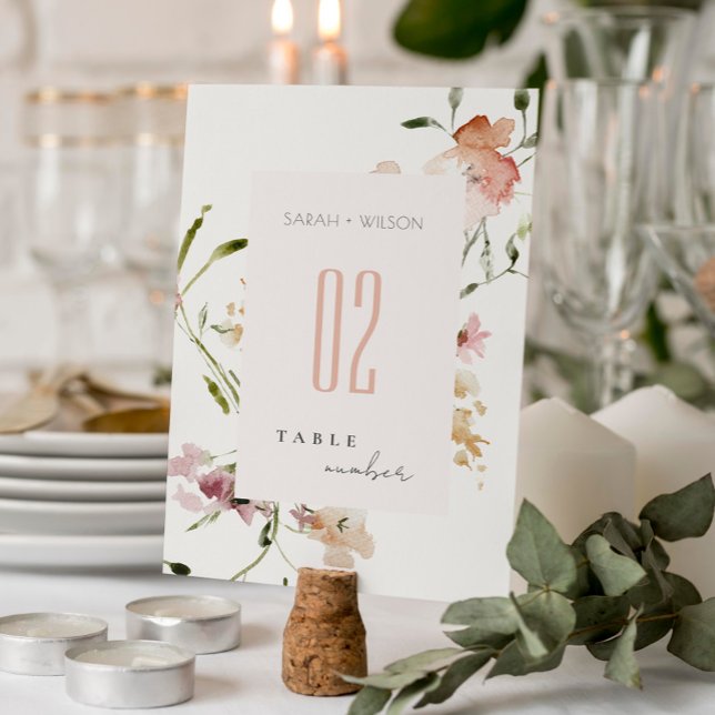 Numeração De Mesa Casamento Floral de Molho Pastel Blush Meadow Wate (Criador carregado)