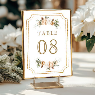 Numeração De Mesa Casamento Floral de Natal em Ouro Marfim Branco