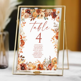 Numeração De Mesa Casamento Floral de Outono Elegante Rústico