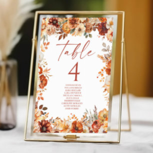 Numeração De Mesa Casamento Floral de Outono Elegante Rústico