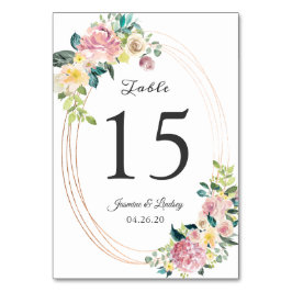 Numeração De Mesa Casamento Floral de Pastel, Frame Oval Moderno