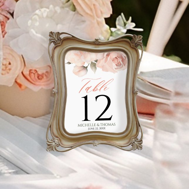 Numeração De Mesa Casamento Floral de Pessegueira de Pincel Elegante (Criador carregado)