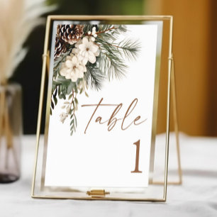 Numeração De Mesa Casamento Floral de Pinheiros de Inverno Elegante