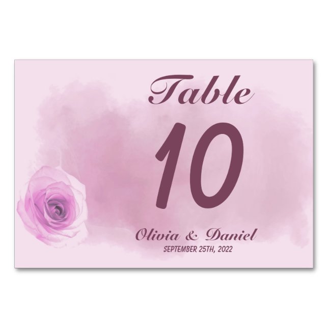 Numeração De Mesa Casamento floral de rosa roxo empoeirado Elegante (Verso)