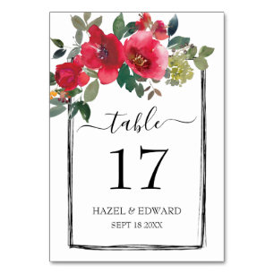 Numeração De Mesa Casamento Floral de Rosa vermelha de Aquarela