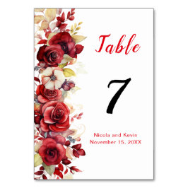 Numeração De Mesa Casamento Floral de Rosas vermelhas Românticas