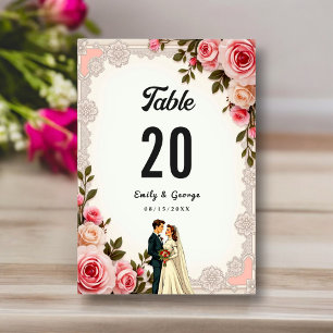 Numeração De Mesa Casamento Floral de Verão do Casal Rosa Elegante
