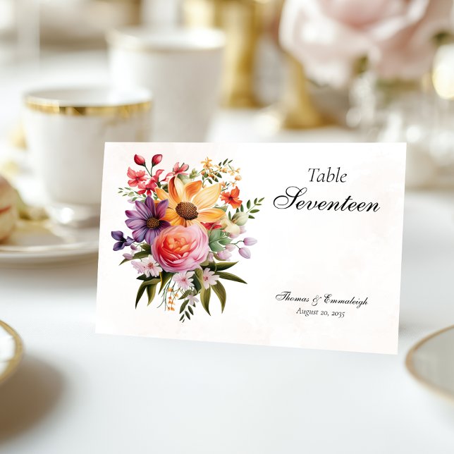 Numeração De Mesa Casamento Floral de Vibrante Aquarela (Criador carregado)