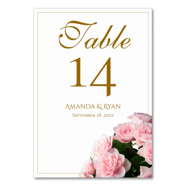 Numeração De Mesa Casamento Floral do Buquê Rosa Rosa Elegante (Frente)