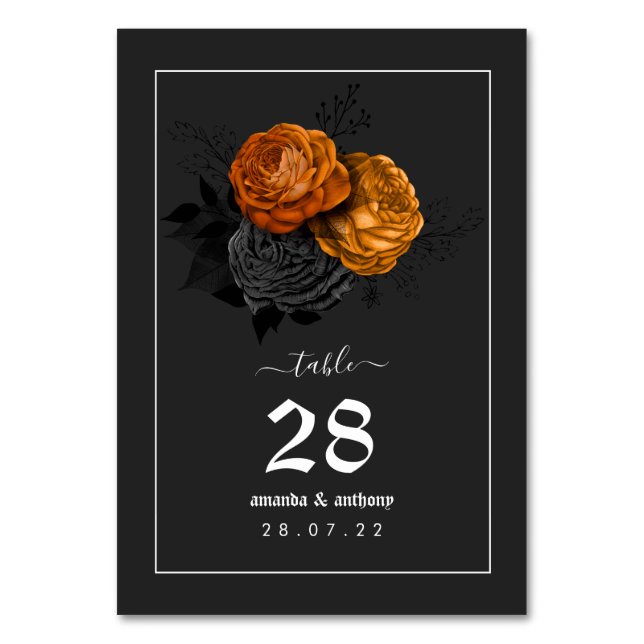 Numeração De Mesa Casamento Floral do Dia Negro e do Dia das Bruxas  (Frente)