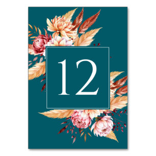 Numeração De Mesa Casamento Floral do Elegante Teal Boho