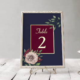 Numeração De Mesa Casamento Floral Dourado Borgonha no Outono