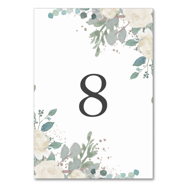 Numeração De Mesa Casamento Floral Dourado Branco Rosas de inverno (Frente)