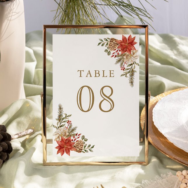 Numeração De Mesa Casamento Floral Dourado de Natal Vermelho (Criador carregado)