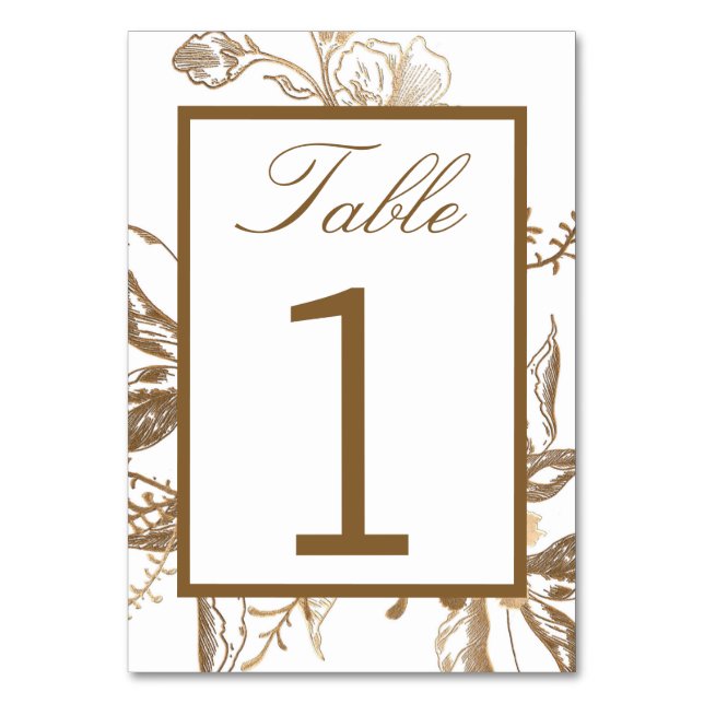 Numeração De Mesa Casamento Floral Dourado e Branco Faux Metal (Frente)