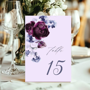 Numeração De Mesa Casamento Floral Elegante Azul de ameixa e Indigo