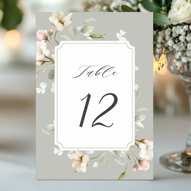 Numeração De Mesa Casamento Floral Elegante Branco da cinza (Criador carregado)