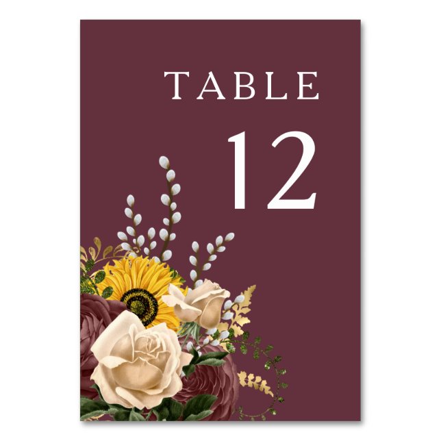 Numeração De Mesa Casamento Floral Elegante Burgundy (Frente)