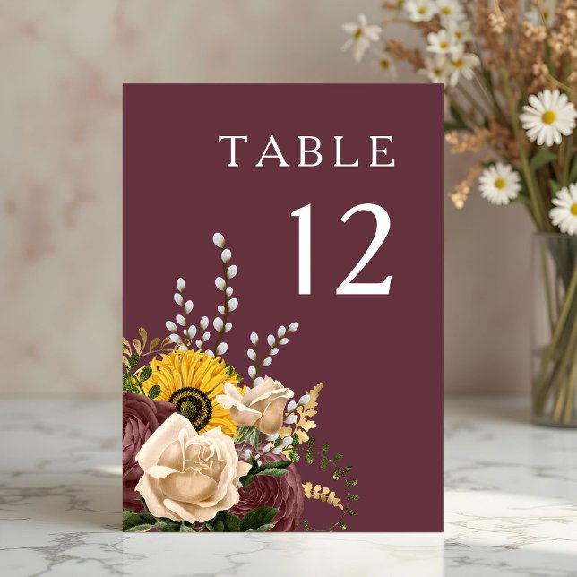 Numeração De Mesa Casamento Floral Elegante Burgundy (Elegant Burgundy Floral Wedding Table Number)