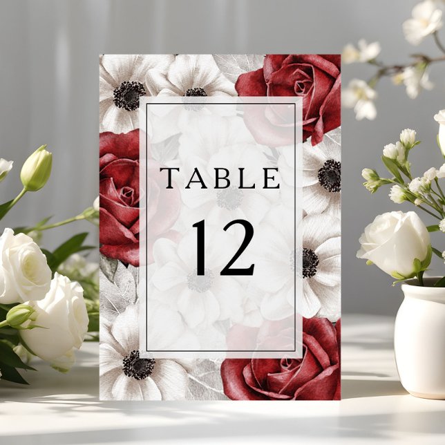 Numeração De Mesa Casamento Floral Elegante Burgundy (Elegant Burgundy Floral Wedding Table Number)