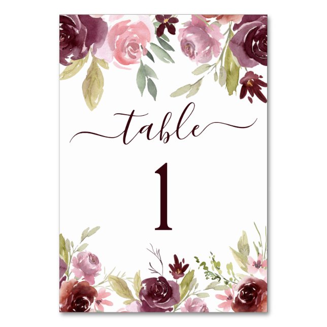 Numeração De Mesa Casamento Floral Elegante De Burgundy (Verso)