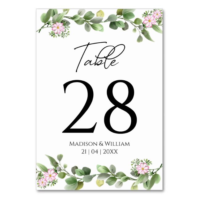 Numeração De Mesa Casamento Floral Elegante e Bela Vegetação (Frente)