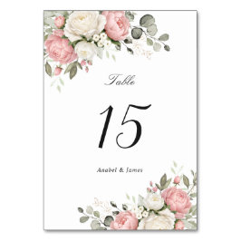 Numeração De Mesa Casamento Floral Elegante Rosa Bege com Verdura