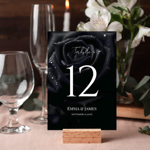 Numeração De Mesa Casamento Floral Elegante Rosa Meia-Noite Preto e