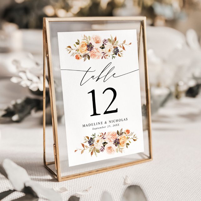 Numeração De Mesa Casamento Floral Elegante Rústico de Outono (Criador carregado)