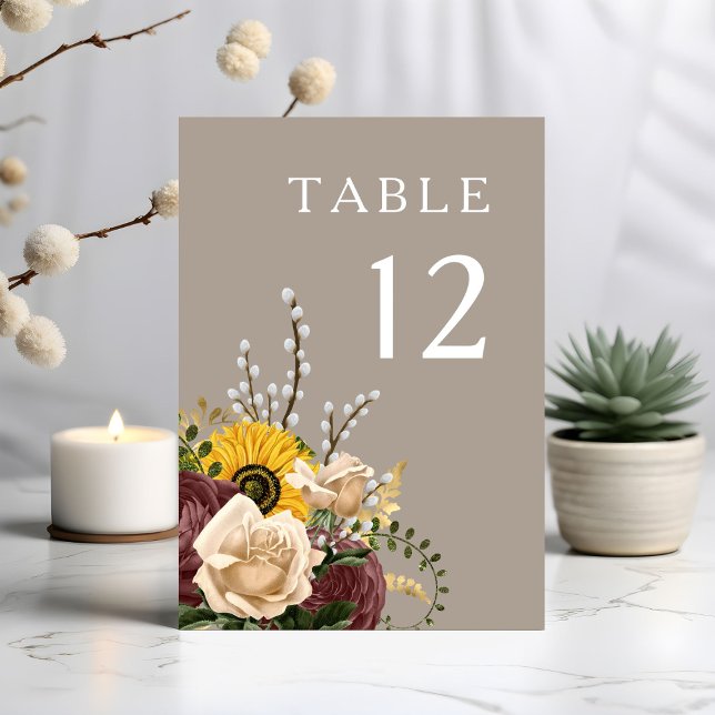 Numeração De Mesa Casamento Floral Elegante Taupe (Elegant Taupe Floral Wedding Table Number)