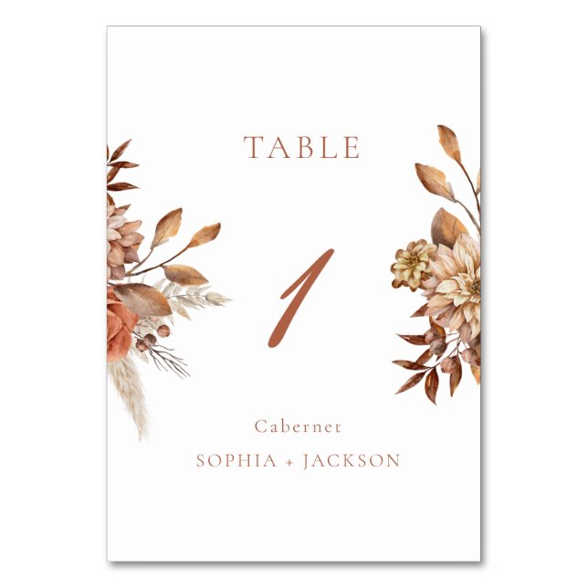 Numeração De Mesa Casamento Floral Elegante Terracotta (Frente)