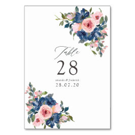 Numeração De Mesa Casamento Floral em Aquarela Azul Marinho e Bege