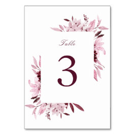 Numeração De Mesa Casamento Floral em Aquarela com Tom Burgundy Mode